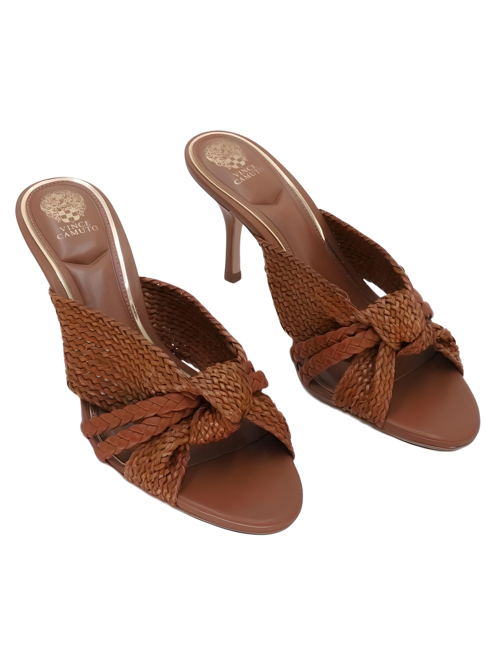 Vince Camuto Pheya Woven Nappa Slip-On Dress Sandals Golden Walnut Size 9.5M